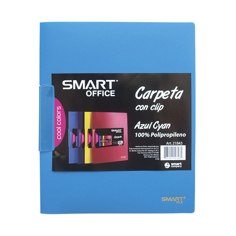 CARPETA CARTA PLASTICO CON CLIP AZUL CYAN COOL COLORS