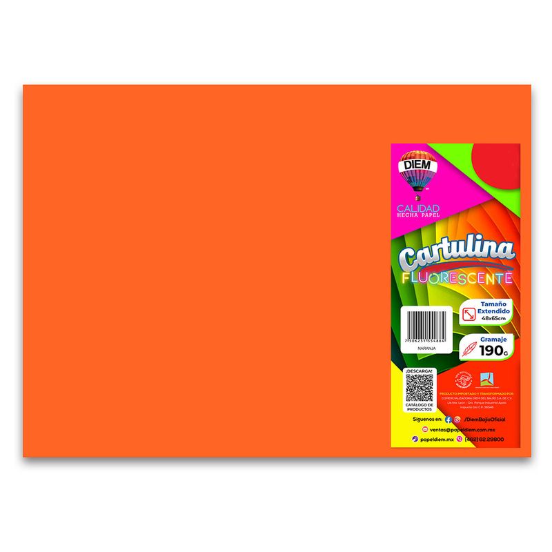 CARTULINA FLUORESCENTE NARANJA 48X66CM 200G