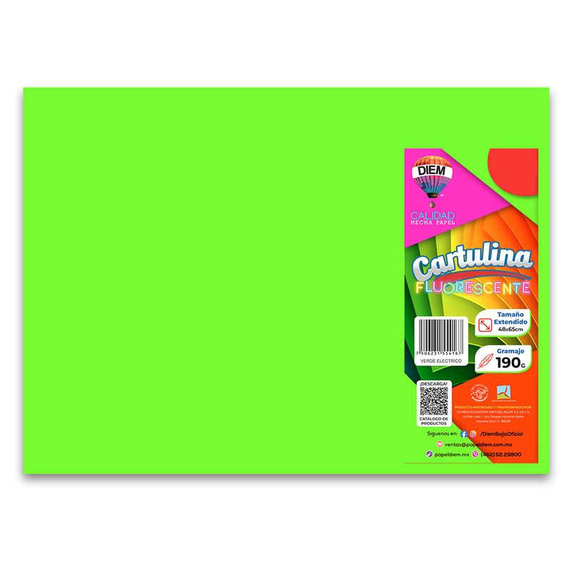 CARTULINA FLUORESCENTE VERDE 48X66CM 200G