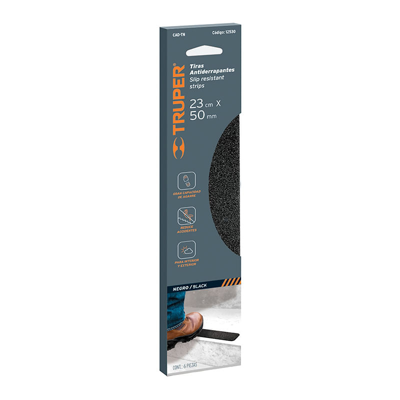 CINTA ADHESIVA ANTIDERRAPANTE NEGRA EN TIRAS 50MM X 23 CM BLISTER CON 6 PIEZAS