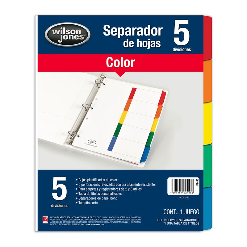 SEPARADOR 5DIV CARTA COLORES SDOS WJ