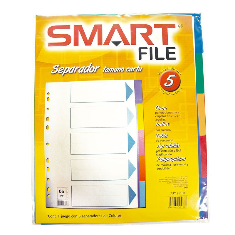 SEPARADOR 5DIV SMART PLASTICO COLORES PASTEL