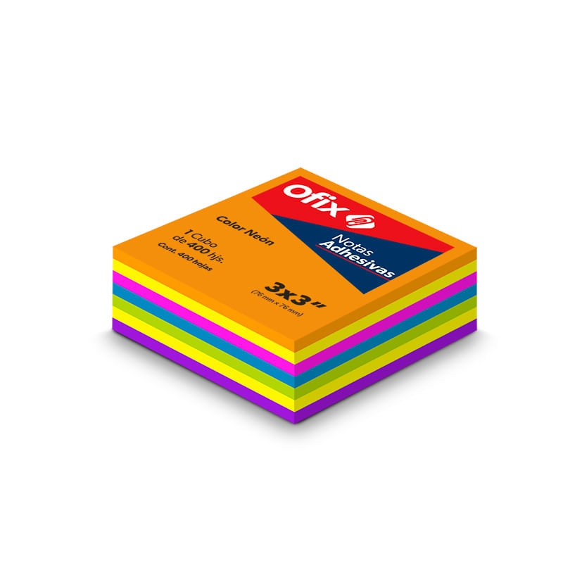 NOTAS ADHESIVAS OFIX 3X3 CUBO NEON C/400H