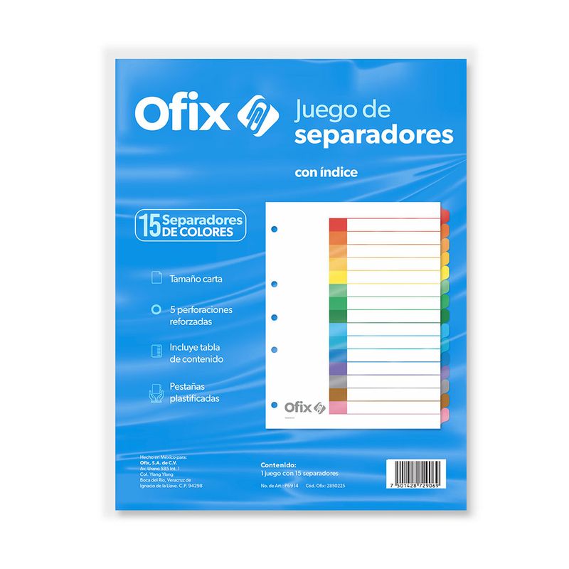 SEPARADOR OFIX 15DIV COLORES