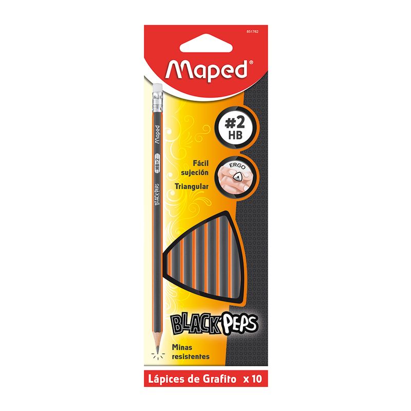 LAPIZ GRAFITO CON GOMA #2 TRIANGULAR CJA CON 10 BLACK'PEPS