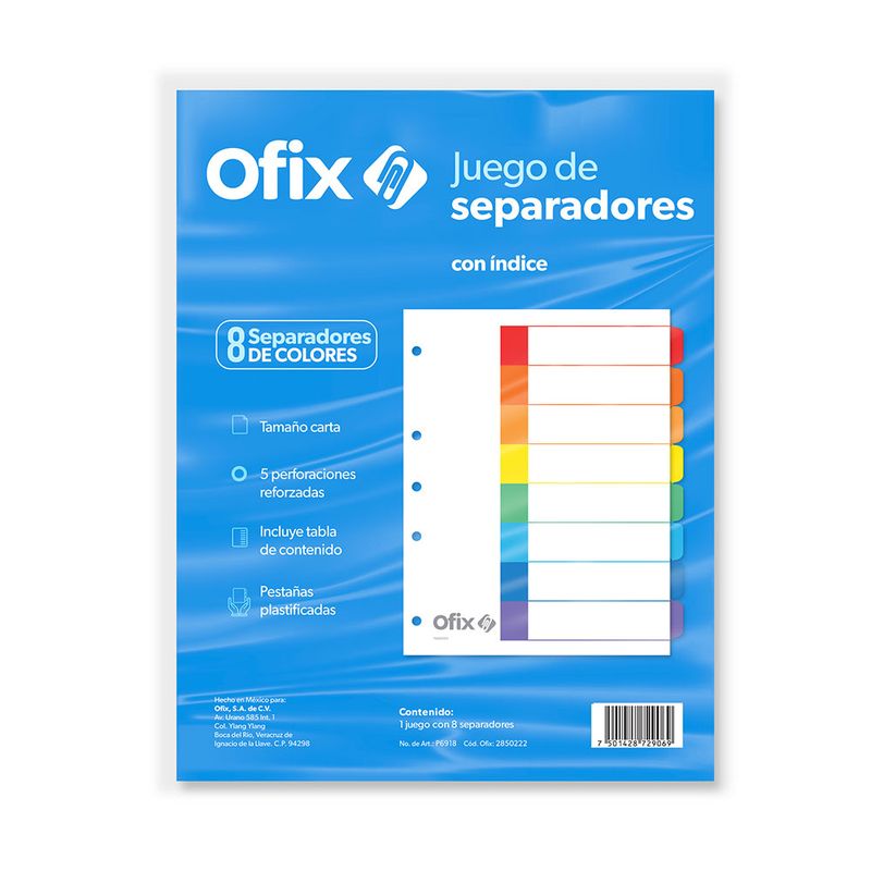 SEPARADOR OFIX 8DIV COLORES