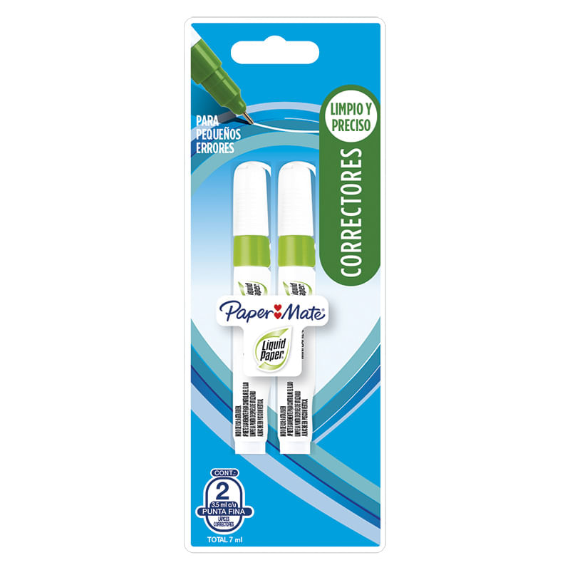 CORRECTOR LIQUIDO TIPO PLUMA 35ML MINI CON 2 PAPERMATE