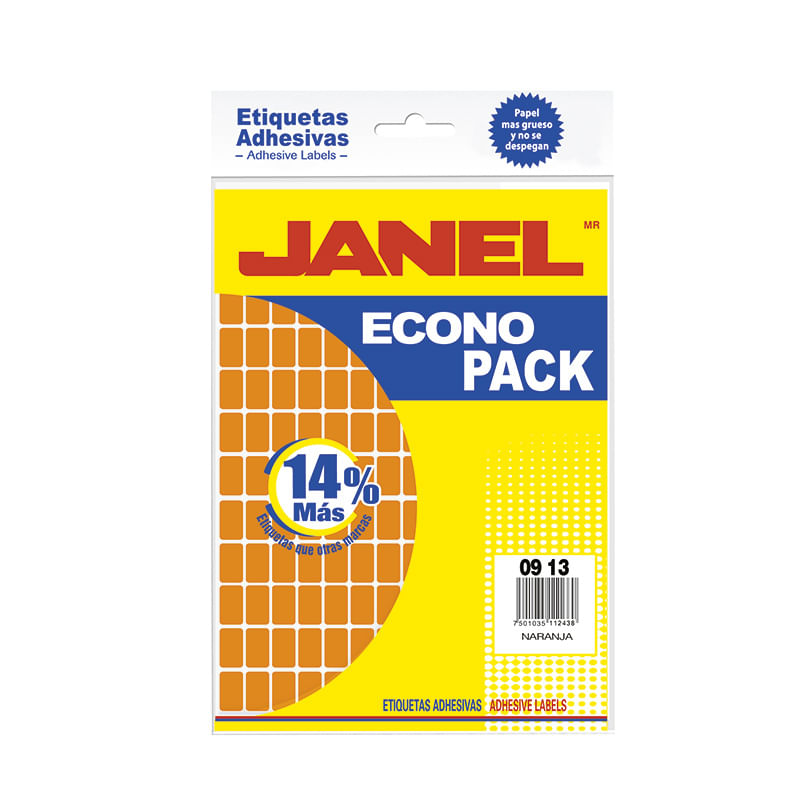 ETIQUETA FLUORESCENTE ECO PACK NARANJA #1 09X13 C/1440