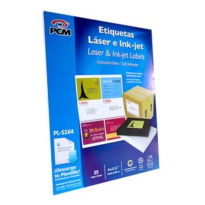 Etiqueta Laser 108 Blanca 3 1/3X4 Pte Con 25 Hjs Pcm Pl5164-25