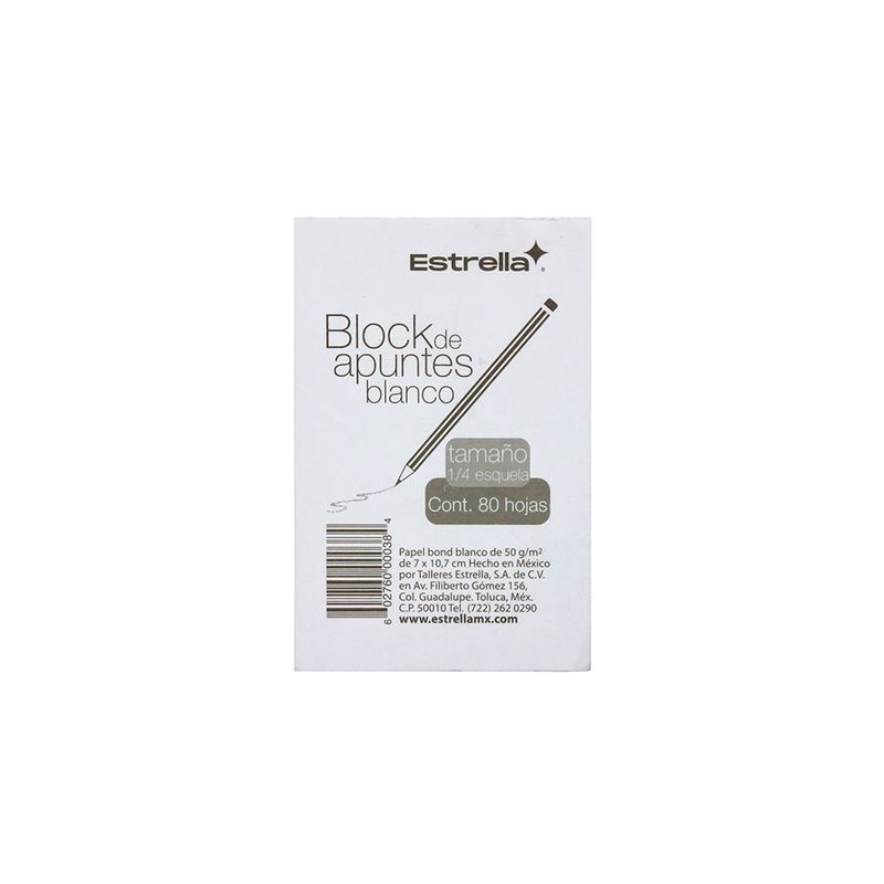 BLOCK NOTAS BLANCO 1/4 ESQUELA 80HJS