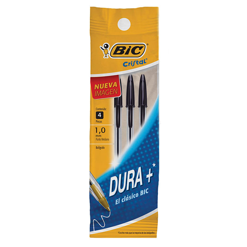 BOLIGRAFO MEDIANO STICK NEGRO CON 4 DURA+ BIC