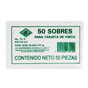 Sobre Tarjeta Visita Tv3 Blanco 50 Pzas Sobres Tv3