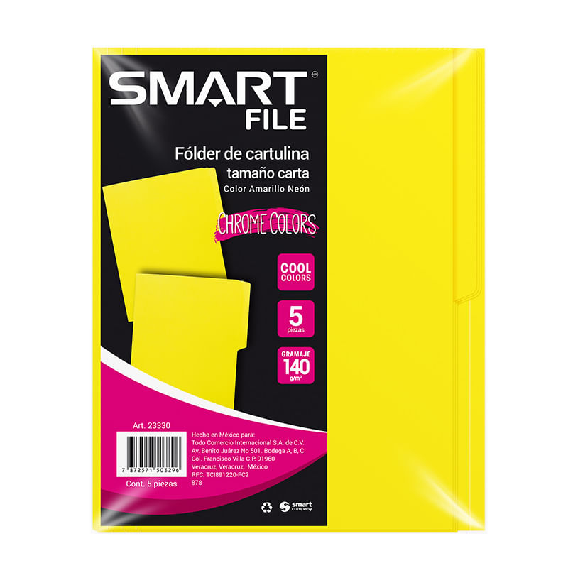 FOLDER NEON CARTA AMARILLO C/5PZAS