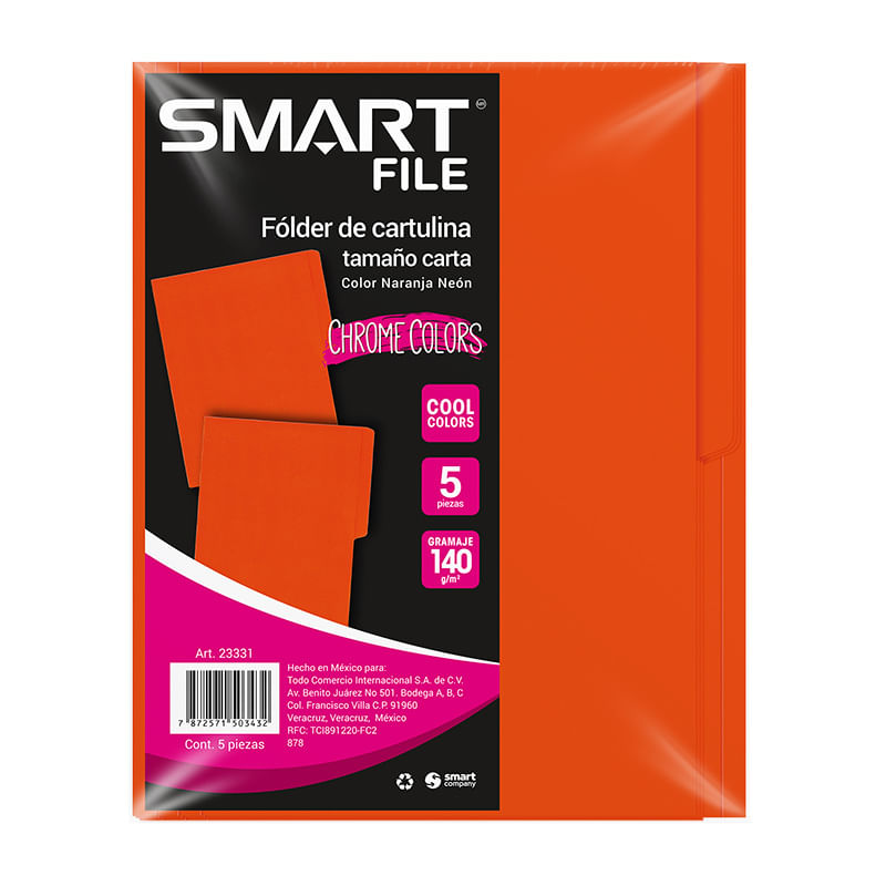 FOLDER NEON CARTA NARANJA C/5PZAS