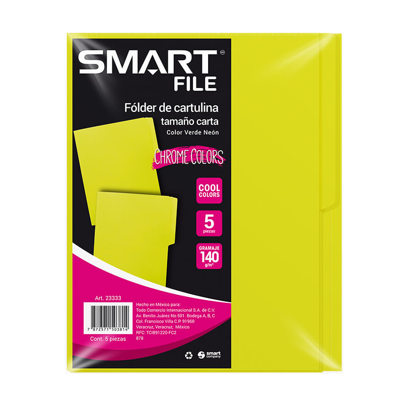 FOLDER NEON CARTA VERDE LIMON C/5PZAS