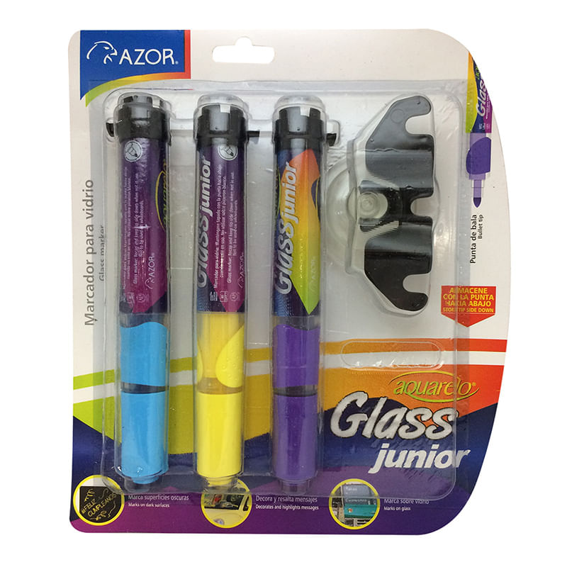 MARCADOR PARA VIDRIO V-AZ-AMA CON 3 AQUARELO GLASS JR