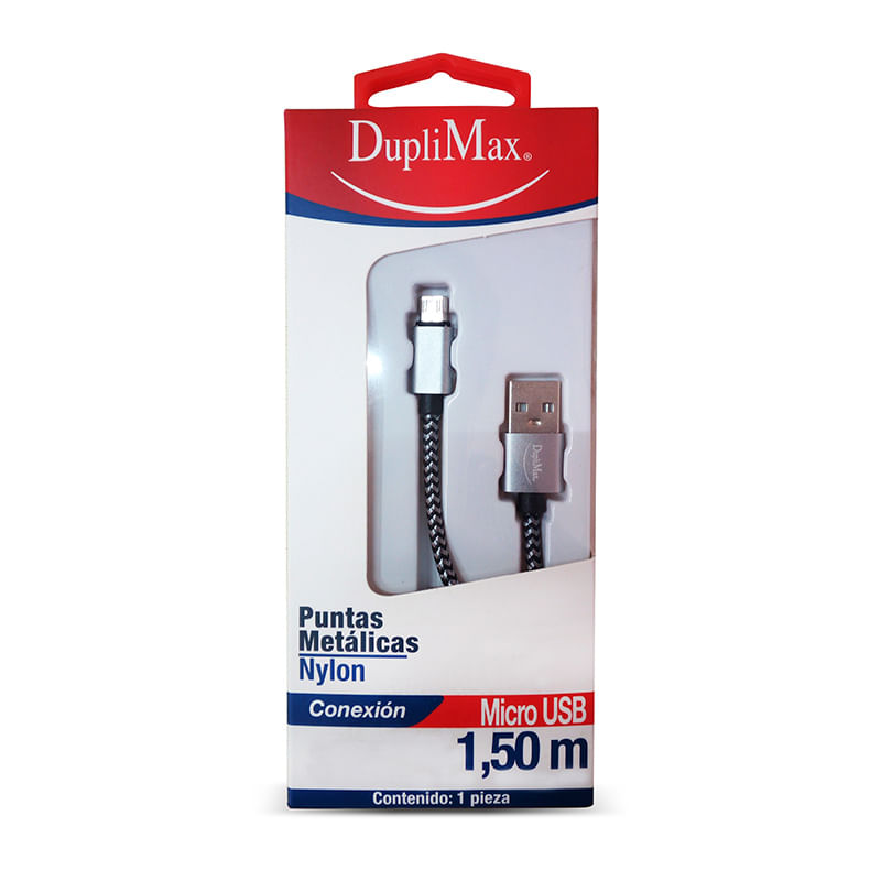 CABLE USB A MICRO USB  DE 15M, NYLON PLATA CON NEGRO