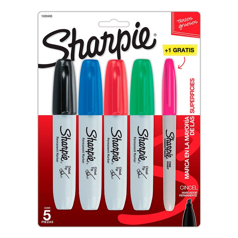 MARCADOR PERMANENTE COLORES BASICOS CON 4 CHISEL