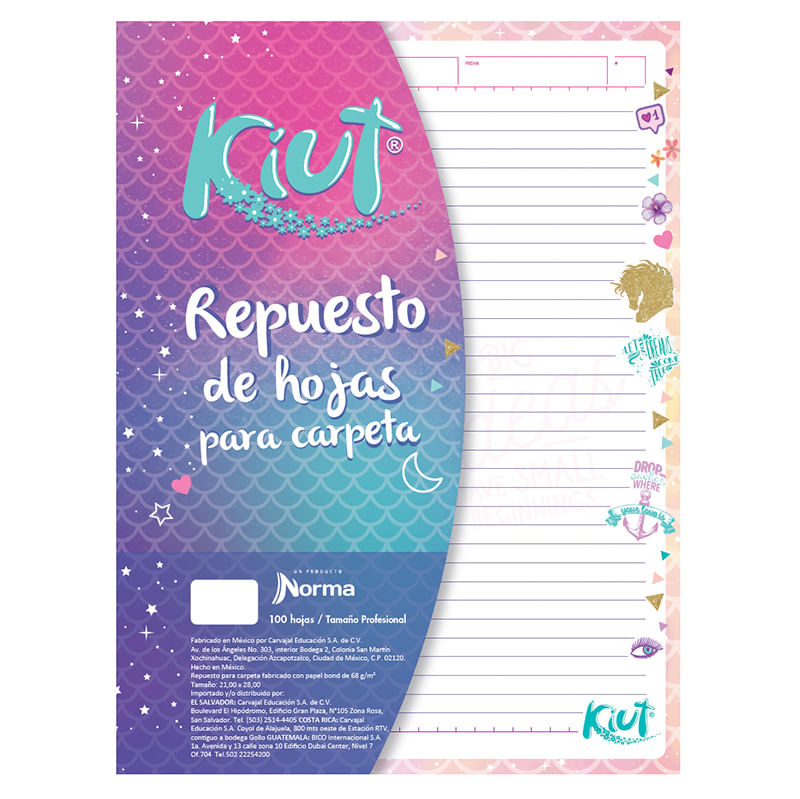 HOJAS PARA CARPETA CARTA 100H RAYAS KIUT