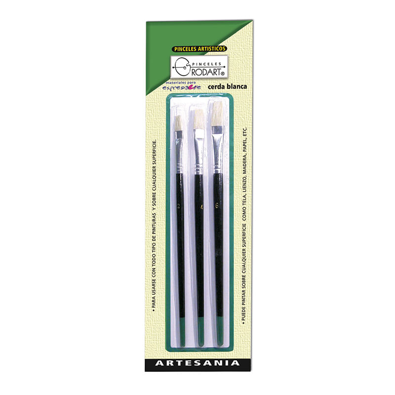 PINCEL PLASTICO ARTISTICO PUNTA PLANA CON 3 (No2-4-6) VERDE BLT