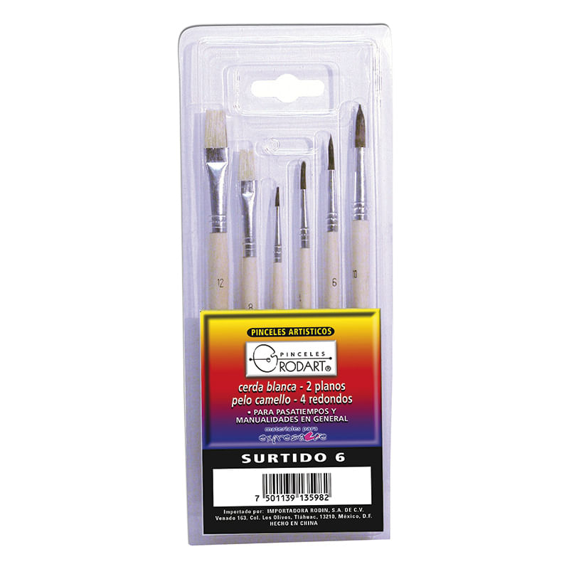 PINCEL PLASTICO ARTISTICO PUNTA RED (No12-8) Y PLANA (No12-8) CON 6 SURTIDO BLT