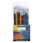PINCEL PLASTICO ARTISTICO PUNTA RED Y PLANA CON 12 SURTIDO BLT