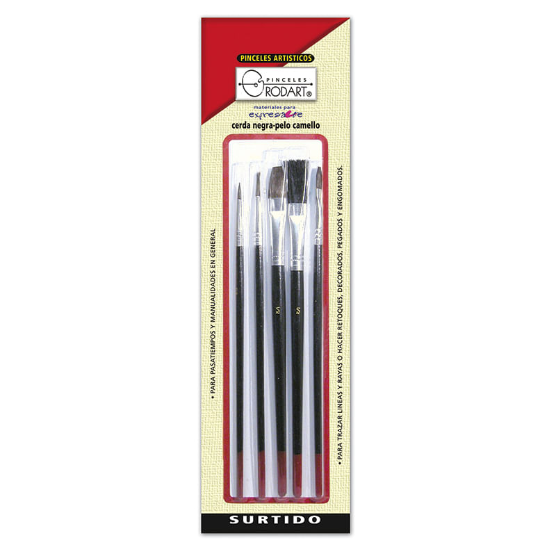 PINCEL PLASTICO SURTIDO PUNTA PLANA CON 5 (No 2-4-1/2-1/2-1/4) ROJO BLT