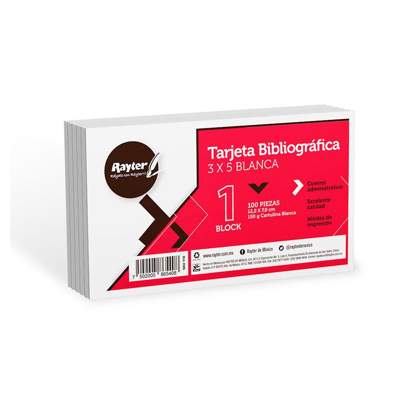 TARJETA BLANCA 3X5" CON 100 PARA ARCHIVO