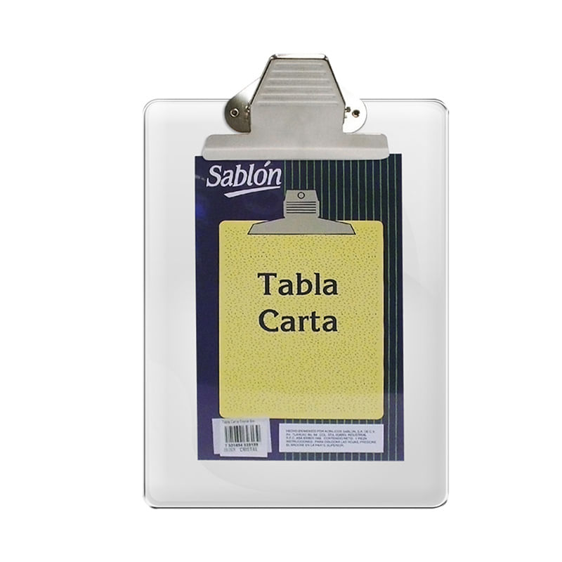 TABLA ACRILICO CARTA TRANSPARENTE CON CLIP MET