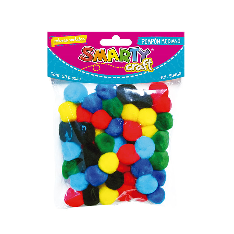 POMPONES MEDIANOS COLORES SURTIDOS C/50 PZAS