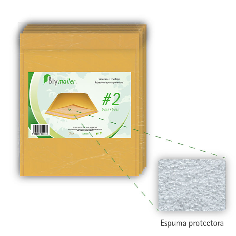 SOBRE CON PROTECCION CARTA #2 296X26CM CON 5 PZAS