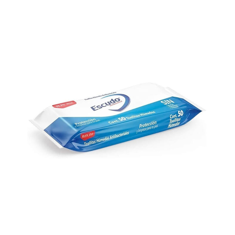 TOALLAS HUMEDAS ANTIBACTERIALES ESCUDO PAQUETE CON 50 TOALLAS