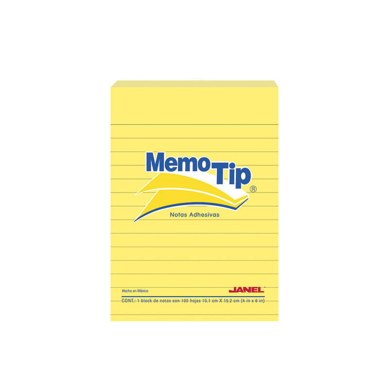 NOTAS ADHESIVAS 4x6 AMARILLO RAYAS C/100H MEMOTIP