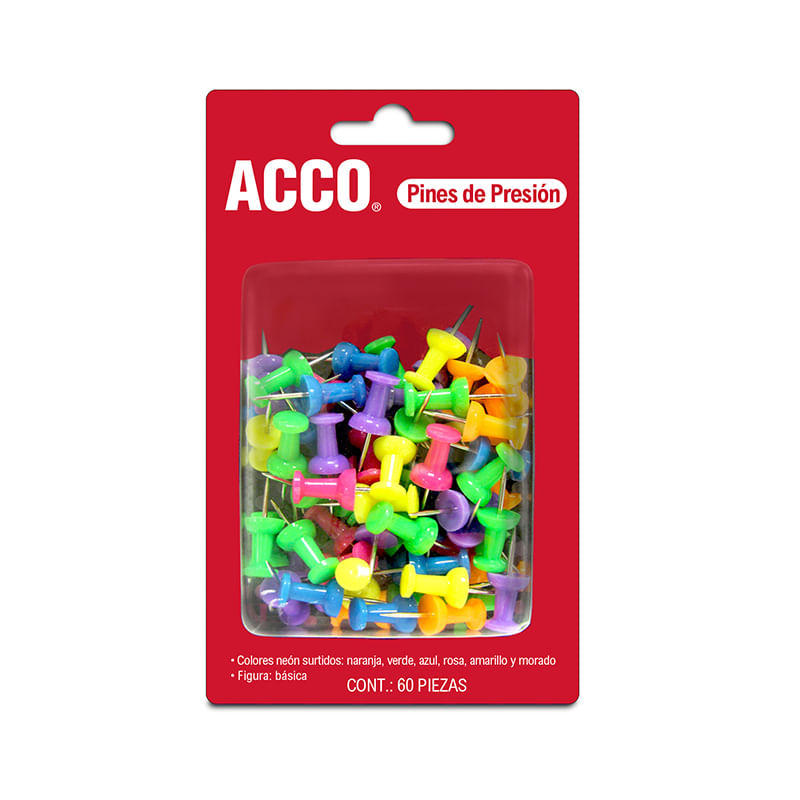 PINS PLAST COLORES NEON SURTIDOS C/60PZAS ACCO