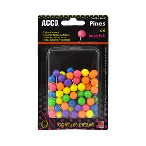 Pins Plast Esfera Colores Neon Surtidos C/80Pzas Acco P4024