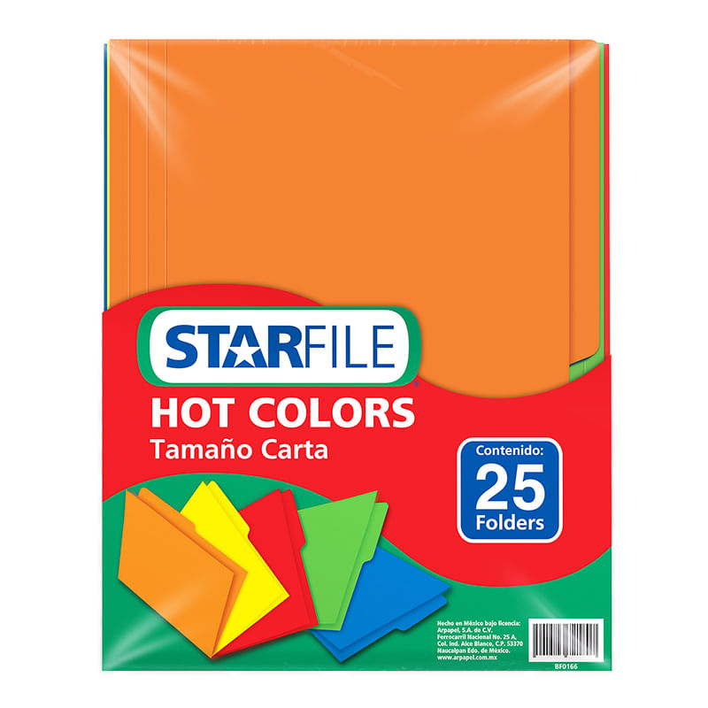FOLDER CARTA COLORES SURTIDOS CON 25PZAS