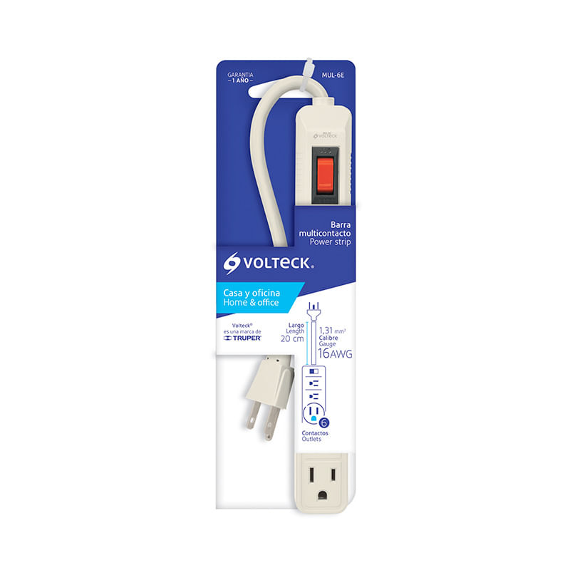 MULTICONTACTO 6 ENTRADAS VOLTECH CON INTERRUPTOR 16 AWG