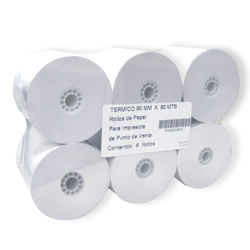 ROLLO PAPEL TERMICO 80MM X 80MTS CON 6
