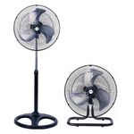 VENTILADOR DE PEDESTAL 18" 2 EN 1 ASPAS-REJILLAS METALICAS, NEGRO