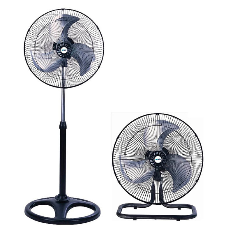 VENTILADOR DE PEDESTAL 18" 2 EN 1 ASPAS-REJILLAS METALICAS, NEGRO
