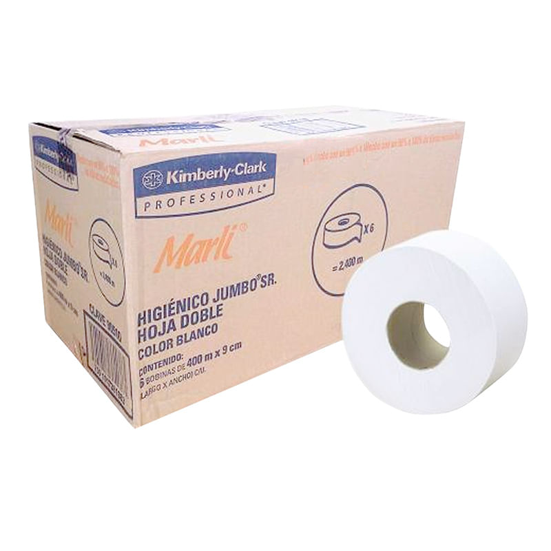 PAPEL HIGIENICO JUMBO 400MTS DOBLE CON 6 BLANCO MARLI