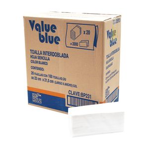 Toalla Blanca  Interdoblada Blue Caja Con 20 Paq De 100 Hjs Bp231