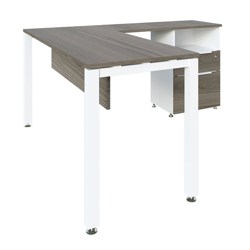 CONJUNTO EJECUTIVO ESCRITORIO RECTO CON PEDESTAL 150 MT CENIZA CON BLANCO