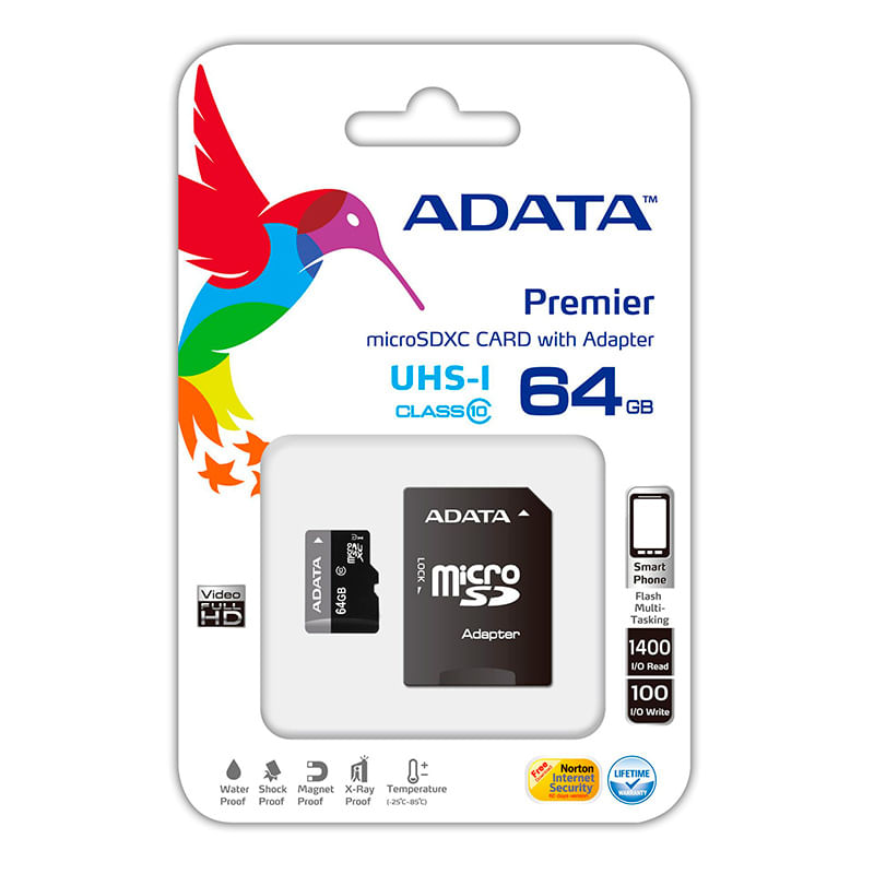 MEMORIA MICRO SDHC 64GB CLASE 10 UHS-I, ADATA