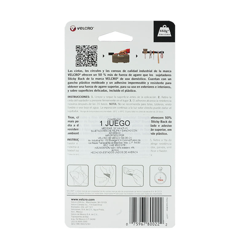 VELCRO TIRA ADHESIVA 101X5CM NEGRA C/1 PZA