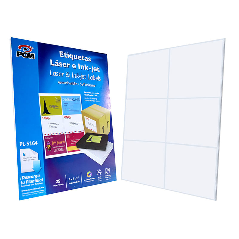 ETIQUETA LASER 108 BLANCA 3 1/3"X4" PTE CON 25 HJS PCM