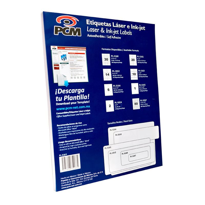ETIQUETA LASER 108 BLANCA 3 1/3"X4" PTE CON 25 HJS PCM
