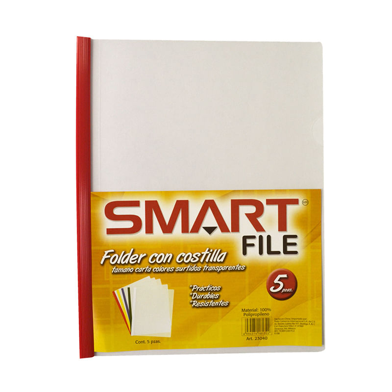 FOLDER CARTA PLASTICO CON COSTILLA COLORES SOLIDOS C/5PZAS