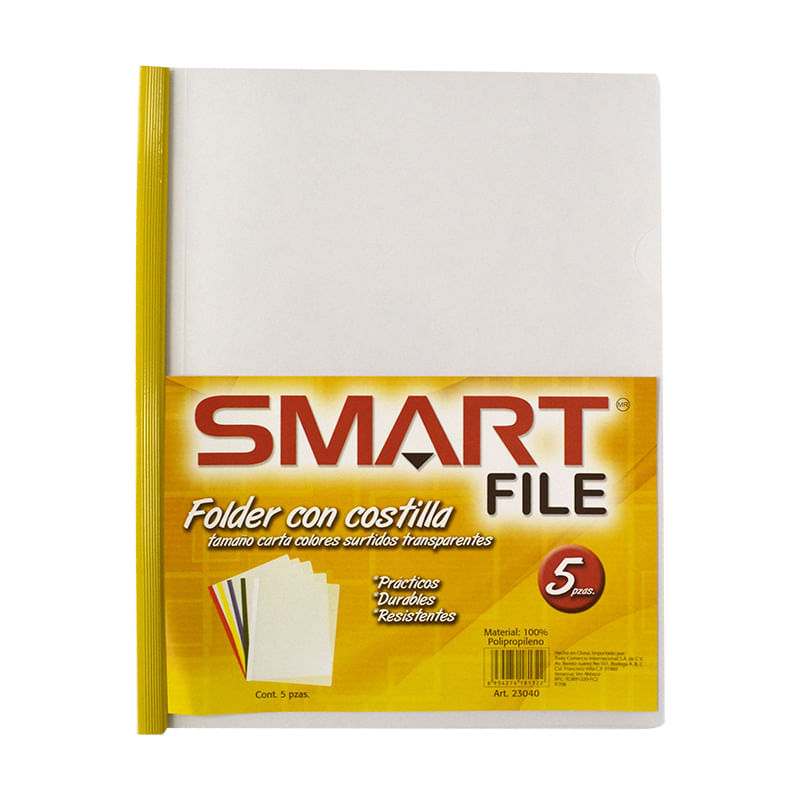 FOLDER CARTA PLASTICO CON COSTILLA COLORES SOLIDOS C/5PZAS