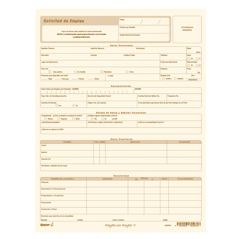 BLOCK SOLICITUD EMPLEO CARTA C/25HJS